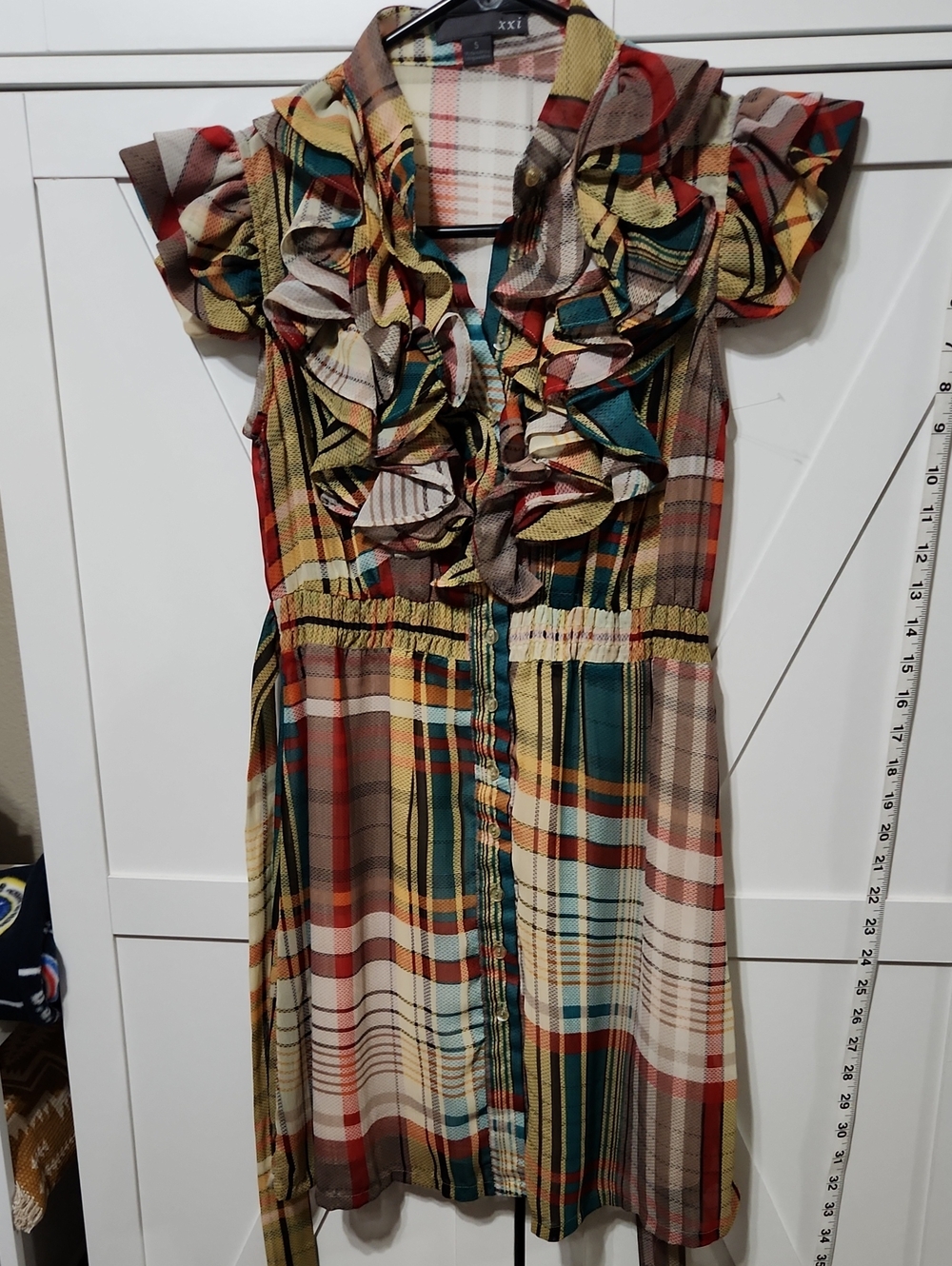 Plaid Ruffle Front Women's Dress - Multicolor
